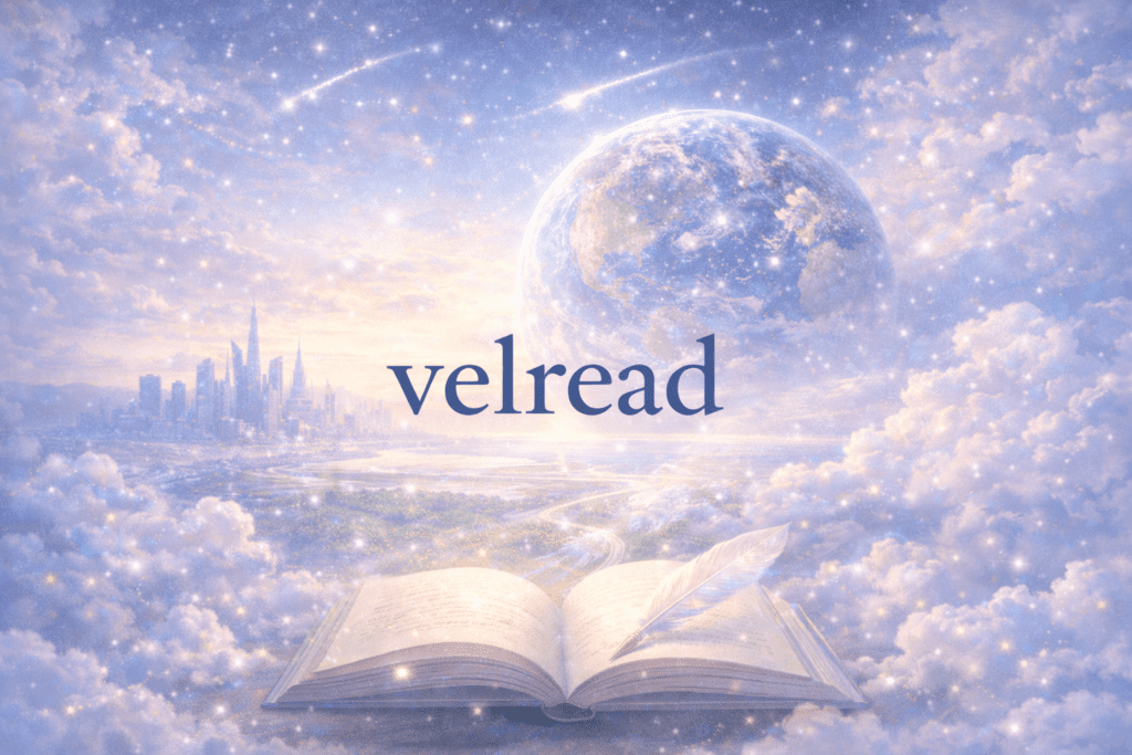 velread 홈페이지를 설명하는 이미지입니다. 책과 세상을 연결하는 환상적인 미래지향적 이미지입니다.