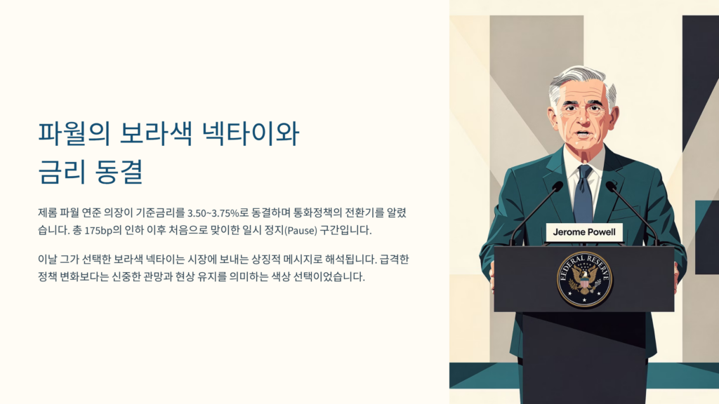 FOMC 파월의 보라색 넥타이 이미지입니다. 