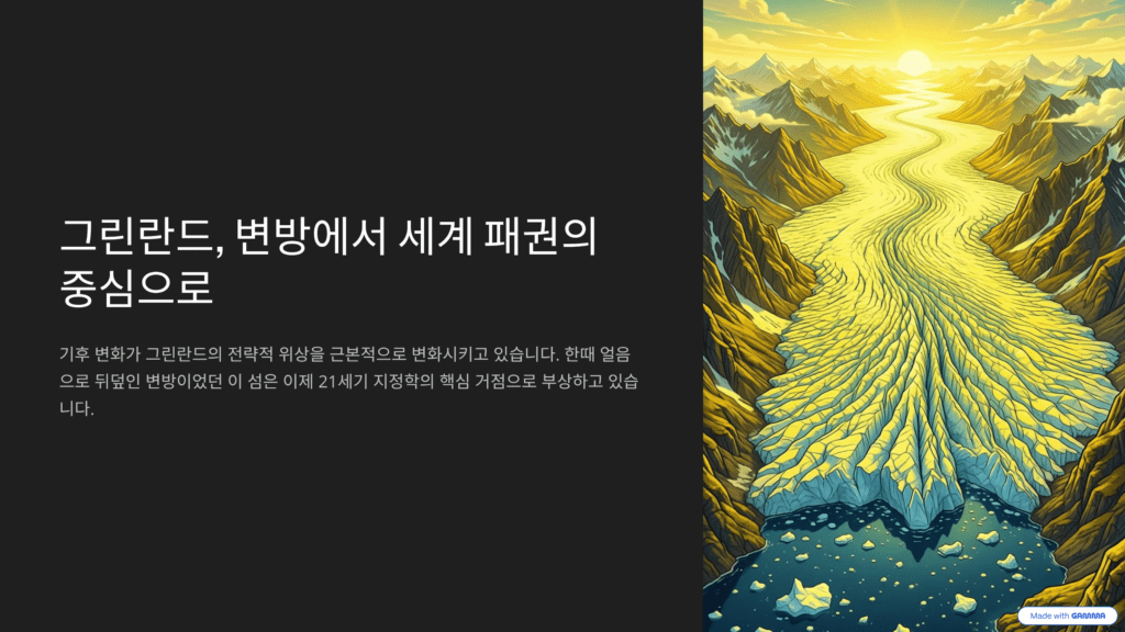 그린란드, 세계 패권의 중심으로 자리잡은 이미지입니다.