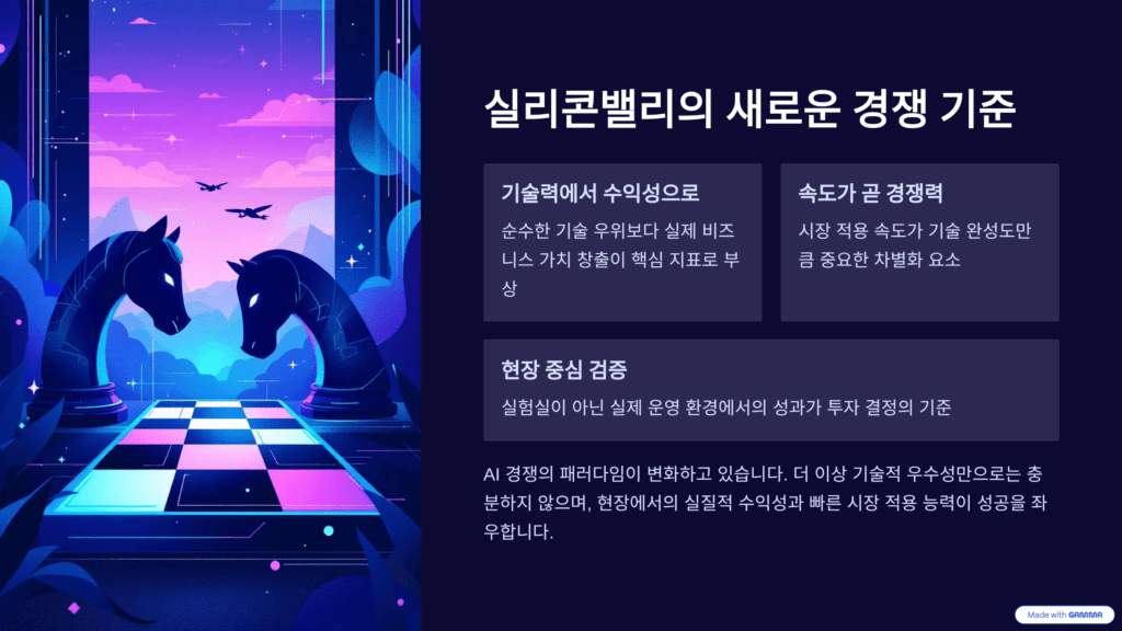 AI의 진화, 대화에서 행동으로를 설명하는 그림입니다. 실리콘밸리의 새로운 경쟁 기준을 나타냅니다. 