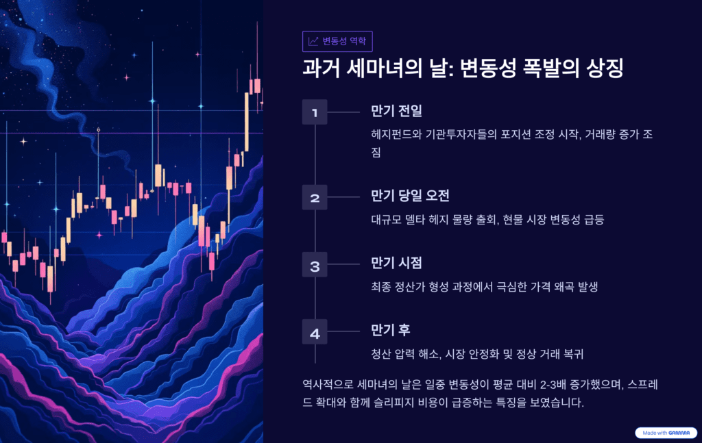 세마녀의 날, 0DTE를 설명하는 이미지입니다. 변동성을 나타냅니다.