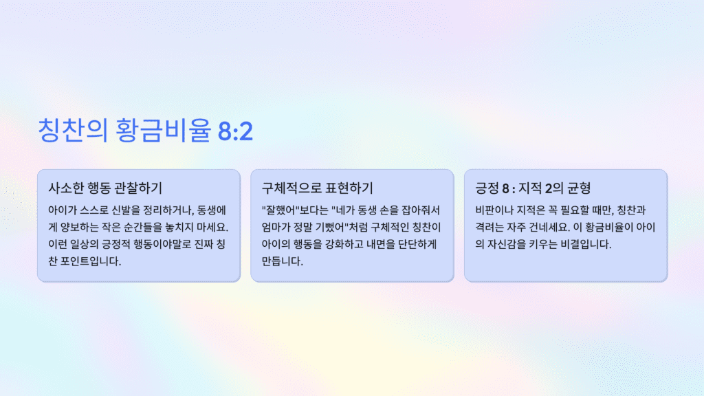 아이 마음을 여는 자존감 높이는 부모 대화법 이미지입니다. 칭찬법입니다. 