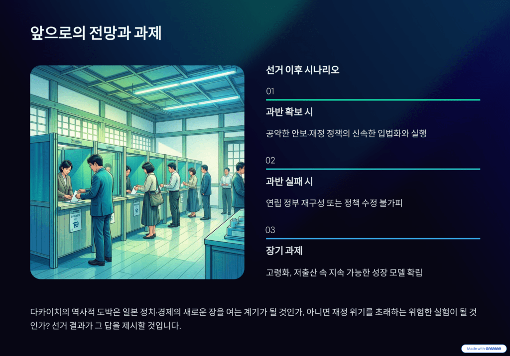 다카이치의 중의원 해산을 나타낸 이미지입니다. 미국 변수를 설명합니다. 