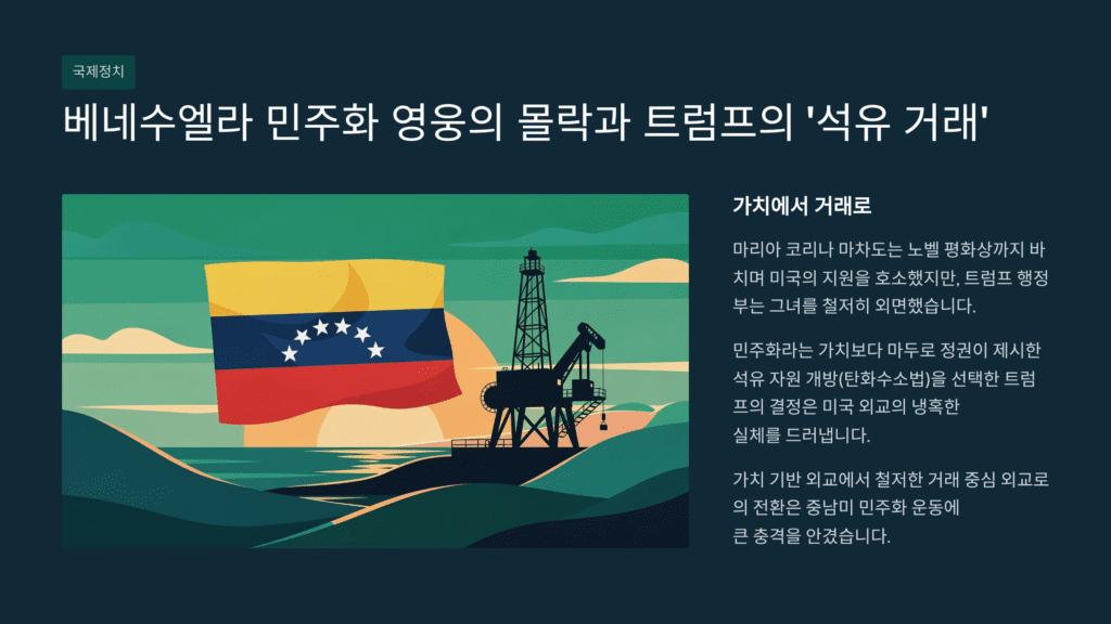 트럼프에게 손절 당한 베네수엘라 마차도입니다. 