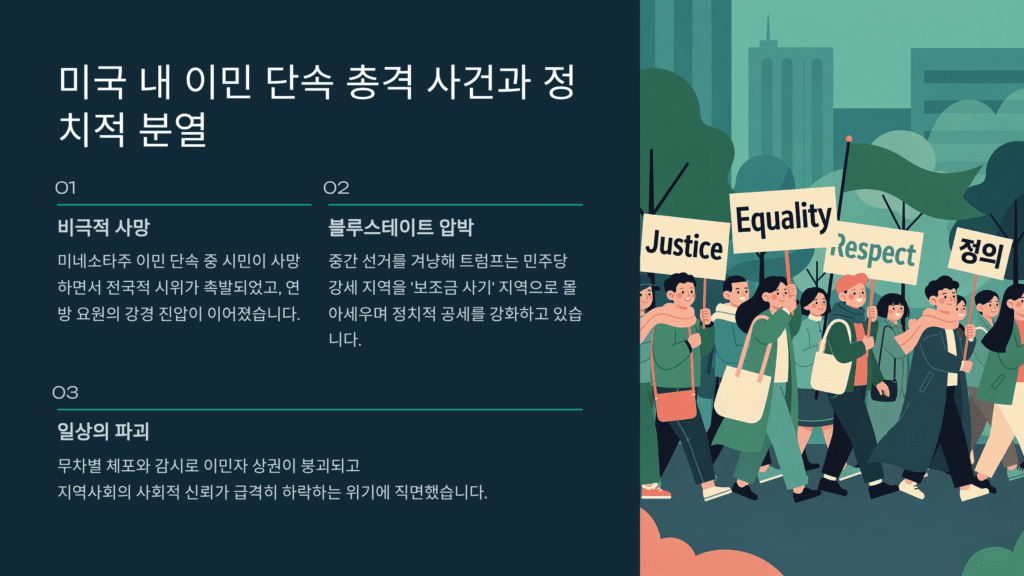 미국 내 이민 단속 총격 사건입니다. 