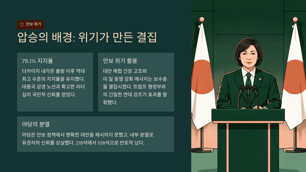 압승의 배경, 대외적 위기입니다. 