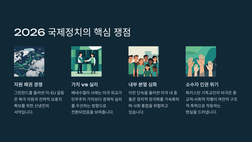 2026년 국제정치 핵심 쟁점입니다. 