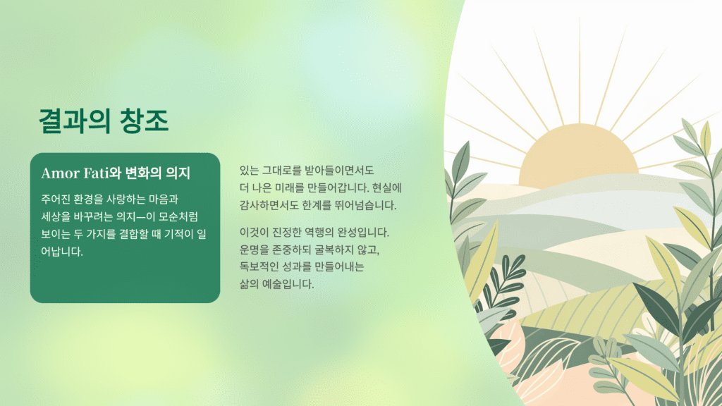 아모르 파티의 실천입니다.